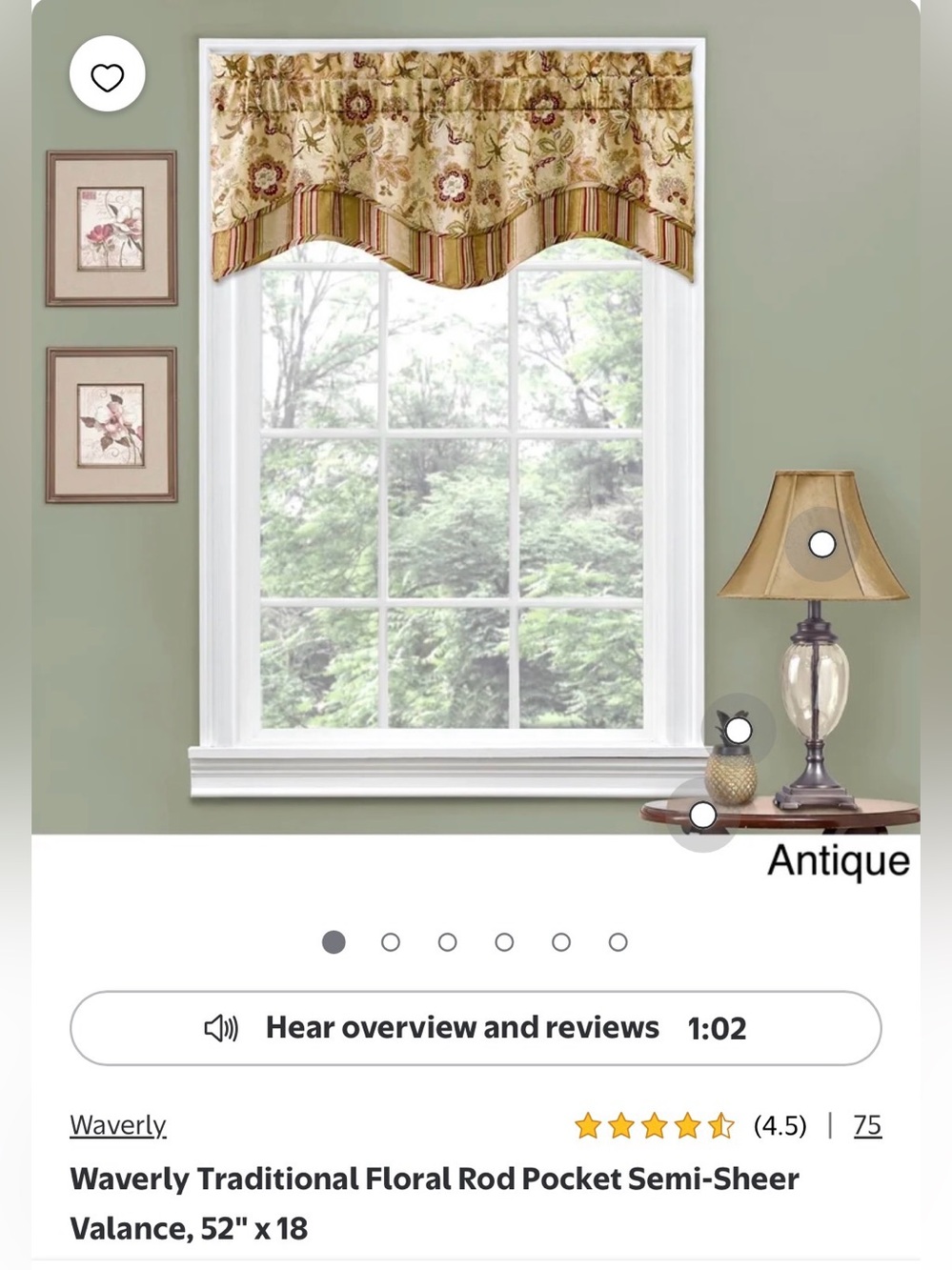 Waverly Antique Floral Striped Rod Pocket Valance in Beige and Gold